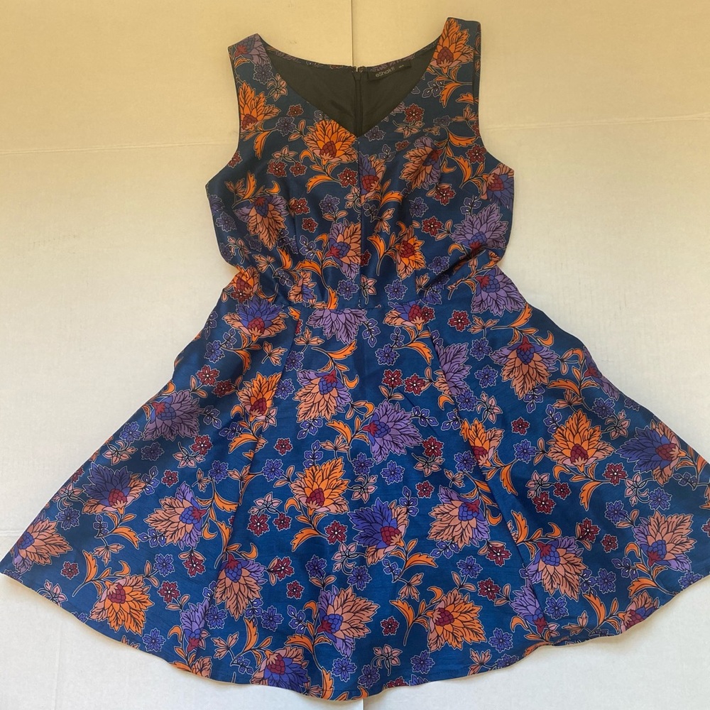 eShakti Floral Print Circle Sleeveless Dress Sz XS